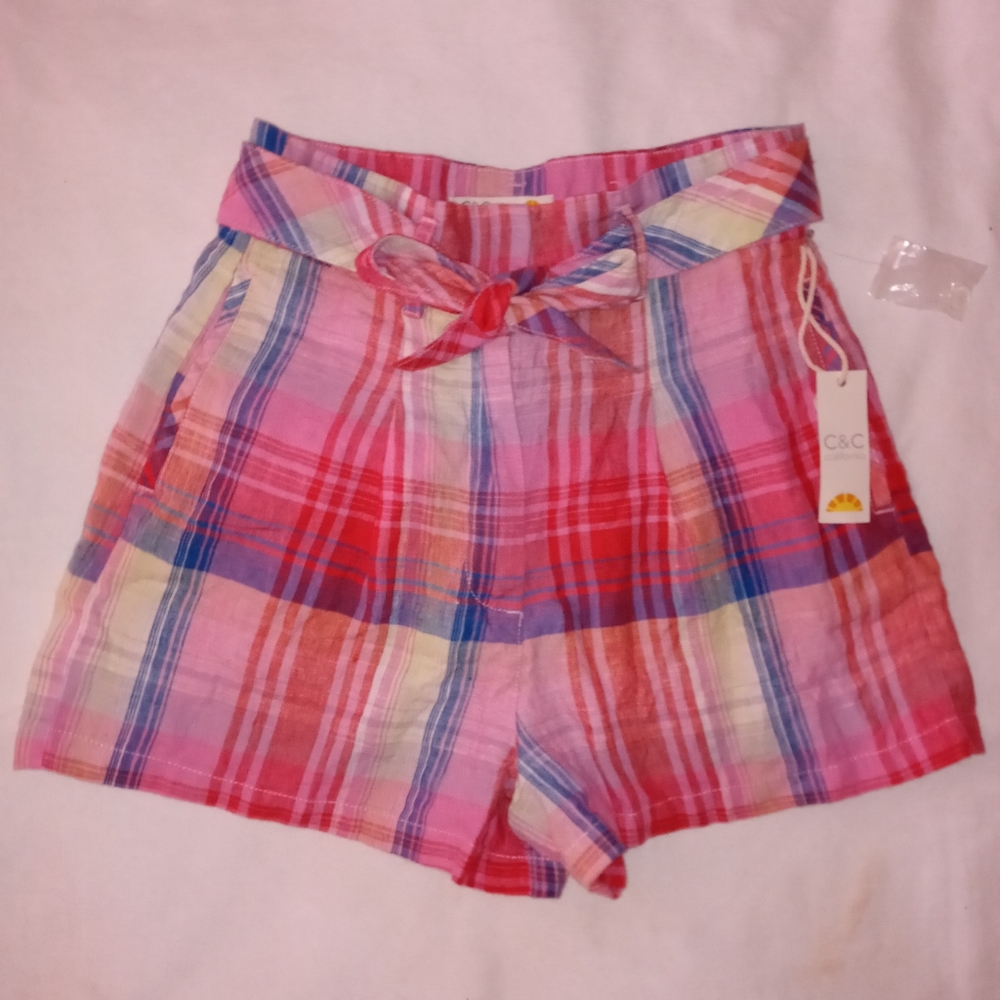 🆕C&C California | Pink, Red, & Blue Linen Plaid Shorts Size 4 Womens